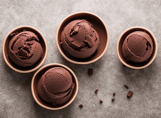 chocolate ice cream in a bowl on a flat background