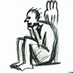 Fototapeta premium One line drawing of a depressed man