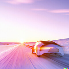 Futuristic electric vehicle on winter road