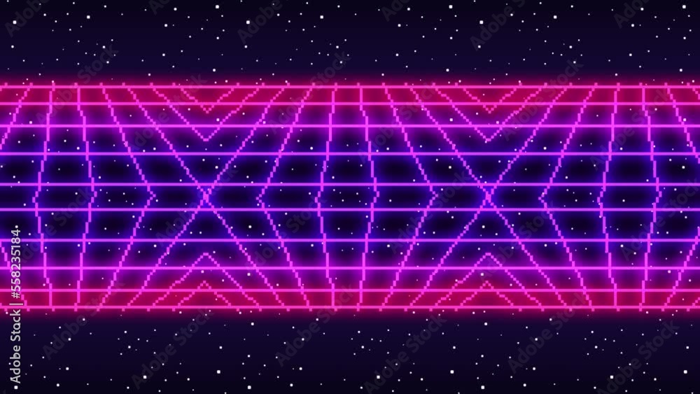 Poster animated retro background. motion design. synthwave. pixel art 8bit vector video game