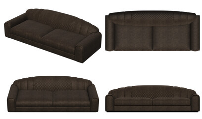 Naklejka premium sofa isolate on a transparent background, interior furniture, 3D illustration, cg render