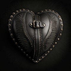 Black Heart Stitched Leather Buckle Valentine [AI Generated] - obrazy, fototapety, plakaty