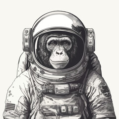 Hand drawn monkey hipster astronaut vector illustration. Monkey astronaut in outer space t-shirt design