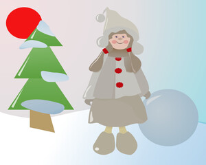 small girl with a christmas tree