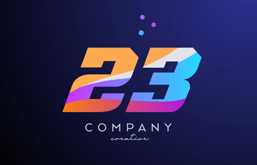 colored number 23 logo icon with dots. Yellow blue pink template design for a company and busines