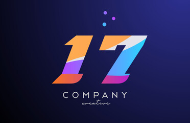 colored number 17 logo icon with dots. Yellow blue pink template design for a company and busines