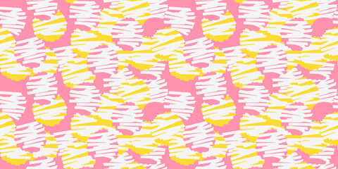 Pink and yellow rounded casual shapes. For printing and use in seamless canvases. Textiles, cups, pillows, notebooks, wallpaper printing and stylish vector background.