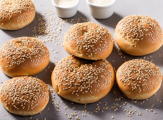 delicious fresh burger with sesame seeds and cheese on black background