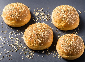 delicious fresh burger with sesame seeds and cheese on black background