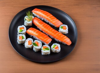 sushi set on a wooden plate