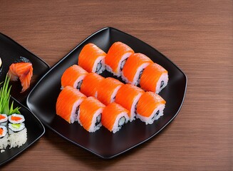 sushi set on a wooden plate
