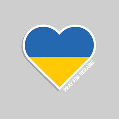 Ukraine flag sticker in shape of heart. Vector illustration. Pray for Ukraine