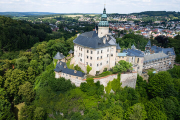 Fototapeta premium Drone view of castle Frydlant in Czech Republic