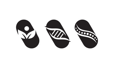 medicine capsule pill logo set. hospital pharmacy vector design illustration.