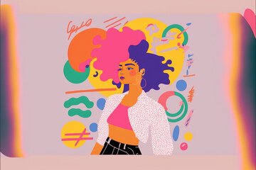 Gen Z Latinx pastel colors, vector style illustration made with Generative AI