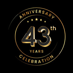 43th Anniversary. Anniversary logo design with gold color ring and text for anniversary celebration events. Logo Vector Template