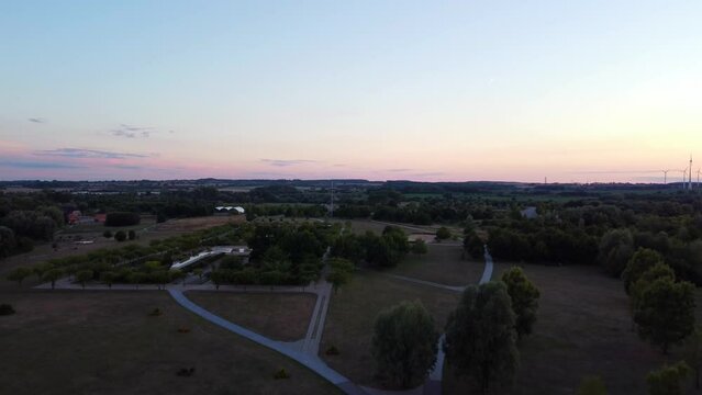 sunset golden houre. Marvelous aerial view flight drone Wismar buga Area