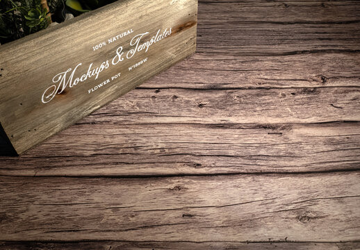 The Old Branding Flower Box Mockup In The Wood Table From The Vintage Green Garden
