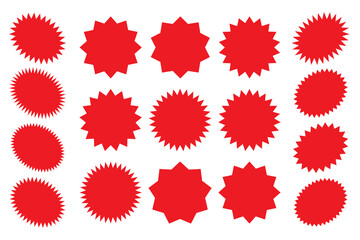 Starburst speech bubbles, bursting promo star tag, bursting sticker promo badges. Explosion star button vector illustration.
