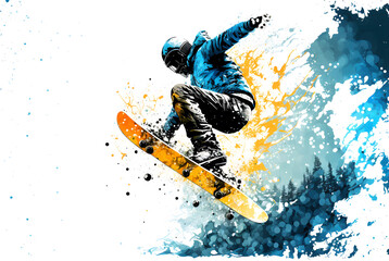 Fototapeta na wymiar Illustration Winter Sport, Snowboard and Skii, Generative AI