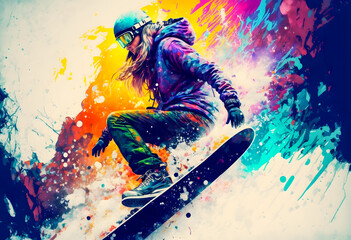 Fototapeta na wymiar Illustration Winter Sport, Snowboard and Skii, Generative AI