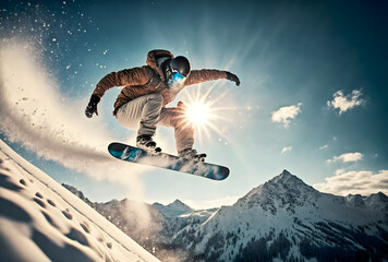 Illustration Winter Sport, Snowboard and Skii, Generative AI - obrazy, fototapety, plakaty