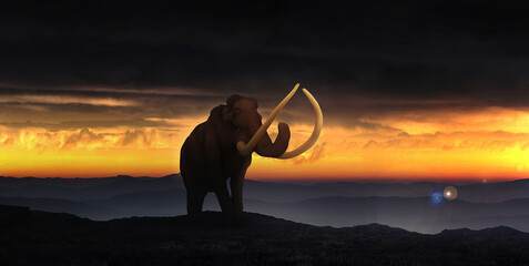 Woolly Mammoth Traveling Dusk Scenery Digital Art By Winters860 Isolated, Transparent Background