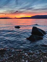 sunset over the lake Loch Lomond in Scotland