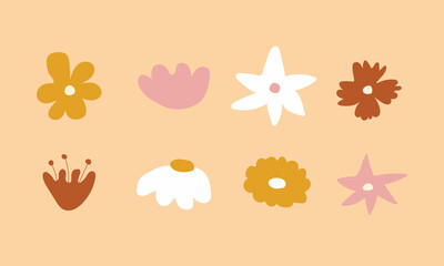 botanical nature flowers and leaves objects modern trendy elements vector illustration abstract hand drawn various shapes and doodles.