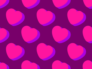 3d hearts seamless pattern. Happy Valentine's Day. Background with isometric hearts for greeting card, wrapping paper, promotional items and invitations. Vector illustration