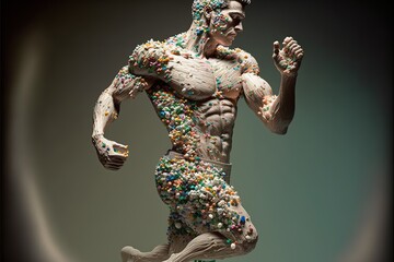 Sportsman made of medicine drug pills, concept of doping in sports, created with Generative AI technology - obrazy, fototapety, plakaty