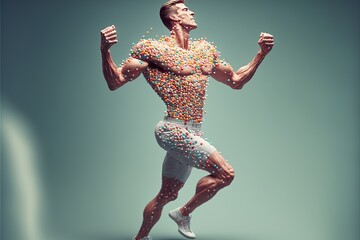 Sportsman made of medicine drug pills, concept of doping in sports, created with Generative AI technology - obrazy, fototapety, plakaty