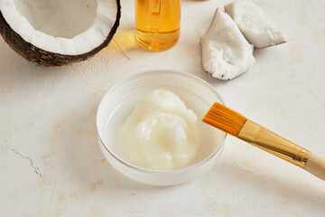 Natural organic coconut oil or serum in glass dropper bottle