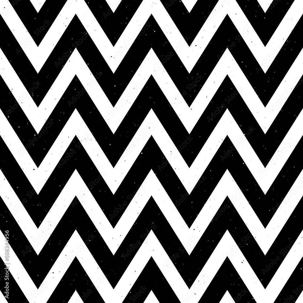 Poster Grunge zigzag seamless pattern. Black and White chevron fabric texture. Abstract zig zag background. Repeating vector