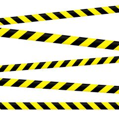 Crossed caution tape set. Yellow and black warning stripes. Repeating construction, hazard, danger sellotapes. Restriction and prohibition zones adhesive tapes. Police line.