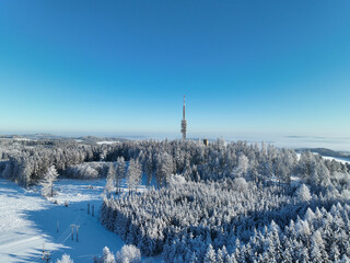 Winter countryside with transmitter