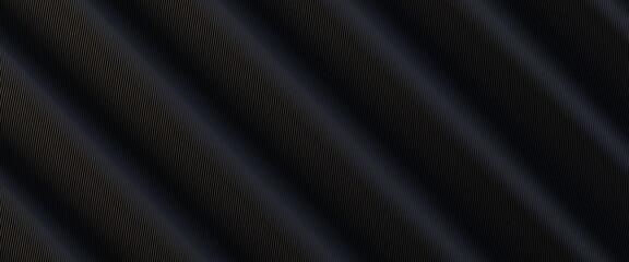 Fototapeta premium Black metal texture steel pattern. Grey line curve design on abstract black background. Dark horizontal template or banner, business backdrop. Abstract background with soft waves. 3D illustration