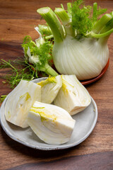Healthy vegetable diet, raw fresh florence fennel bulbs close up