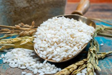 White italian arborio rice used for making risotto dish