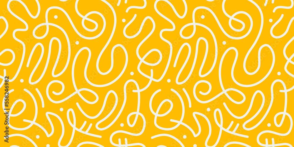 Fototapete Fun line doodle seamless pattern. Creative abstract squiggle style drawing background for children or trendy design with basic shapes. Simple childish scribble wallpaper print.