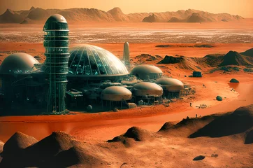 Aluminium Prints orange glow city on mars