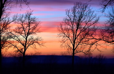 Fototapeta na wymiar Sunset colors deep inside wilderness of Serbia.