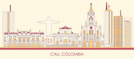 Cartoon Skyline panorama of city of Cali, Colombia - vector illustration