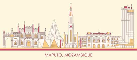 Fototapeta premium Cartoon Skyline panorama of city of Maputo, Mozambique - vector illustration