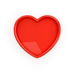 Red Heart Frame. 3d realistic red gloss plastic heart with rim isolated on white background. Valentines Day, Wedding, Birthday, Anniversary, Mothers Day decoration. Conceptual symbol. 3d vector object