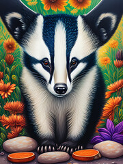 Majestic badger animal standing proudly against a colorful backdrop. Generative AI