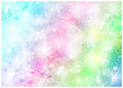 虹色な冬の音楽イメージ背景ヨコ