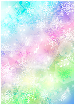 虹色な冬の音楽イメージ背景タテ