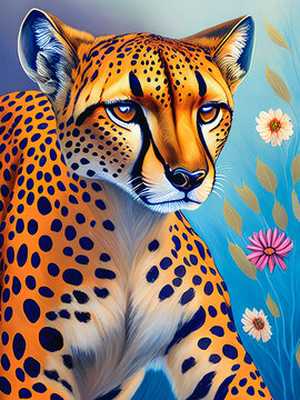 Portrait of a cheetah, one of the world's fastest land animals. Generative AI