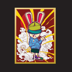 Rich Rabbit illustration for new year logo, notebook, and background
